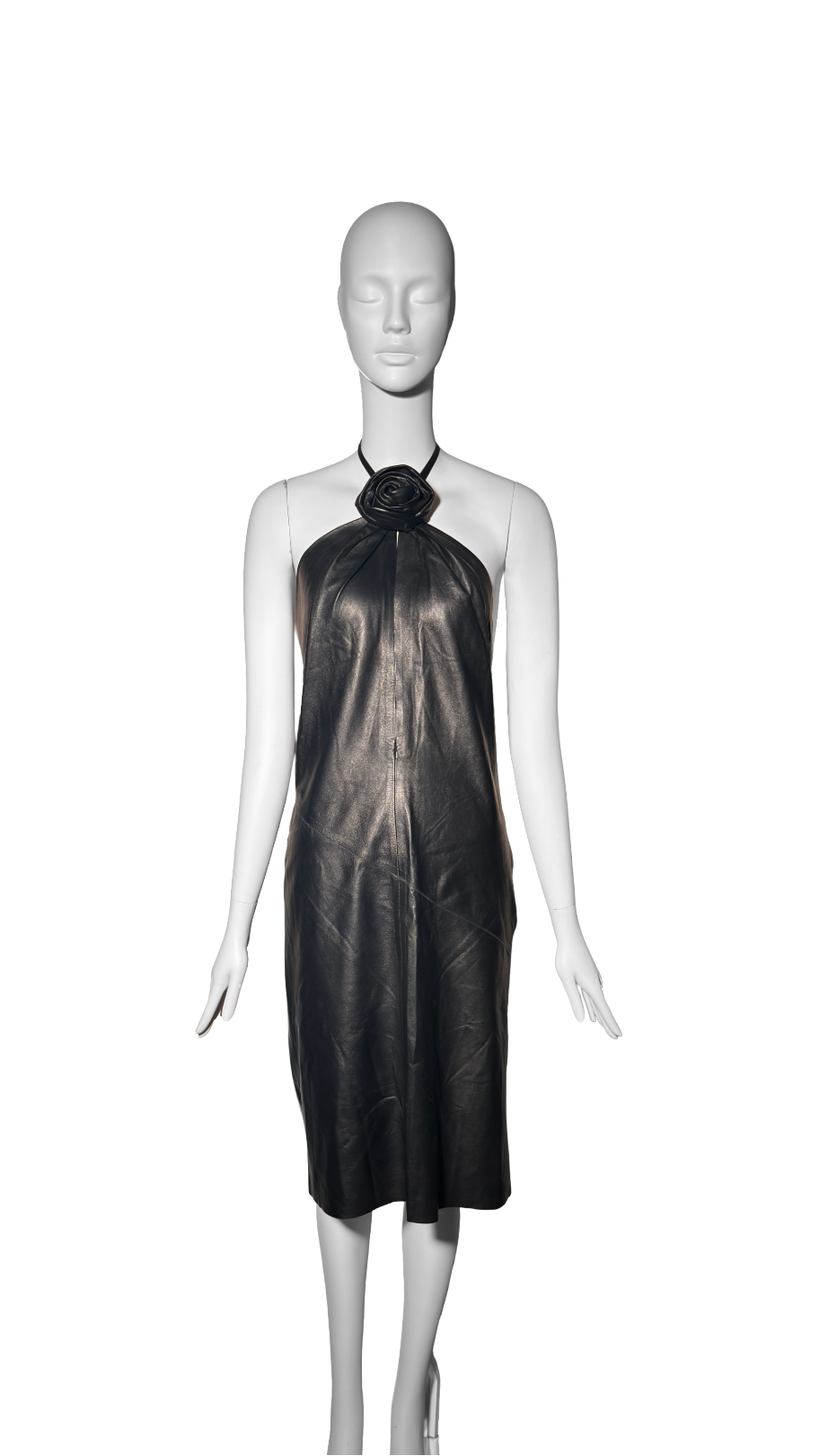 Gucci by Tom Ford FW 1999 Rose Keyhole Black Leather Dress