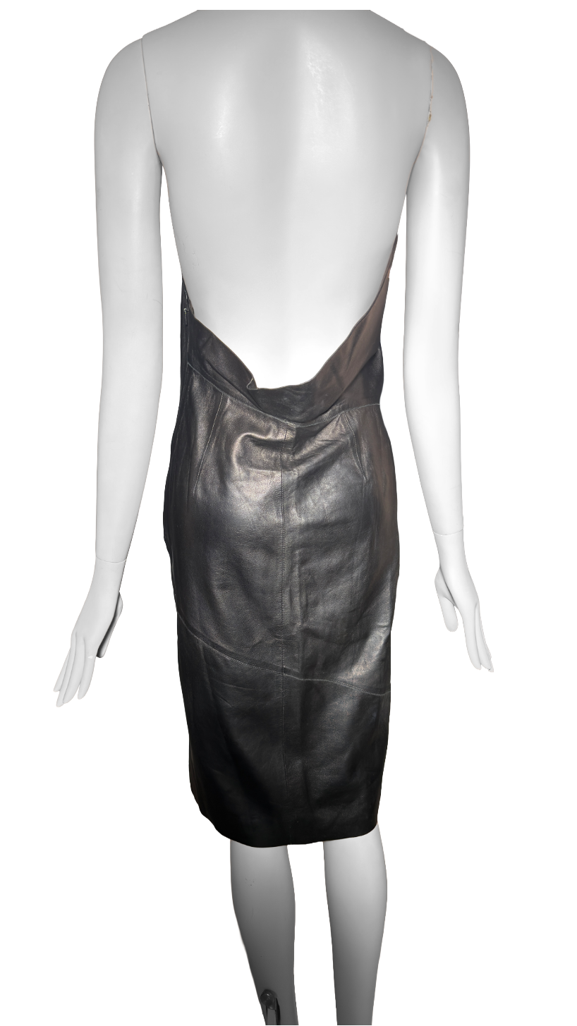 Gucci by Tom Ford FW 1999 Rose Keyhole Black Leather Dress