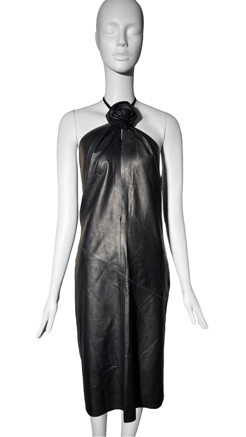 Gucci by Tom Ford FW 1999 Rose Keyhole Black Leather Dress