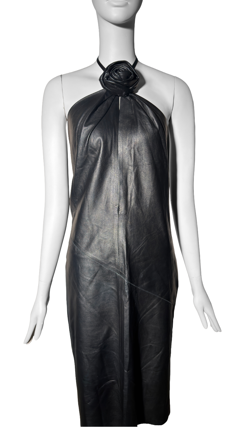 Gucci by Tom Ford FW 1999 Rose Keyhole Black Leather Dress
