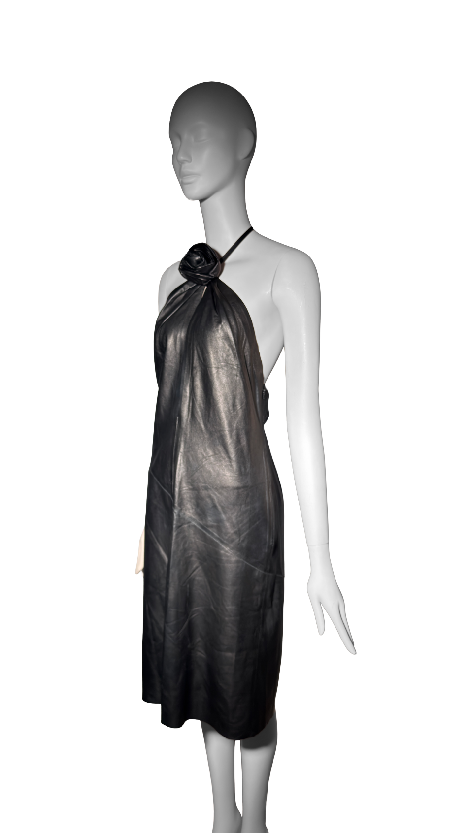 Gucci by Tom Ford FW 1999 Rose Keyhole Black Leather Dress