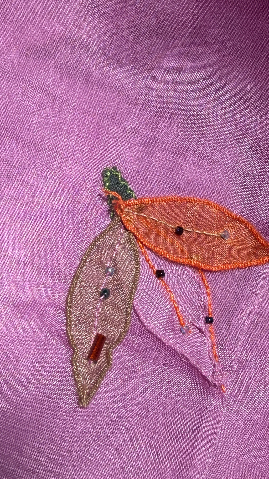 Prada FW 1999 Leaf Pink Silk Organza Beaded Leaf Appliqué Dress with Belt