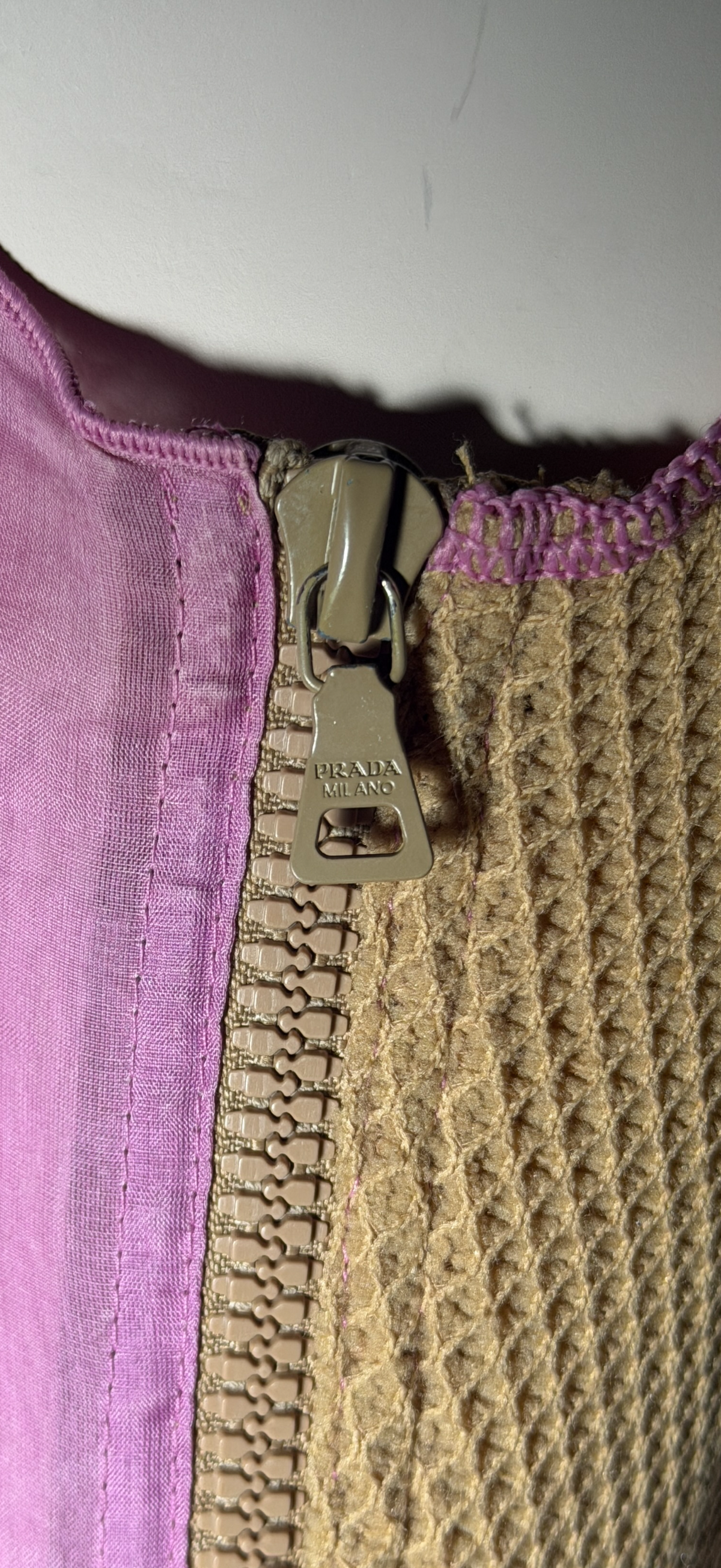 Prada FW 1999 Leaf Pink Silk Organza Beaded Leaf Appliqué Dress with Belt
