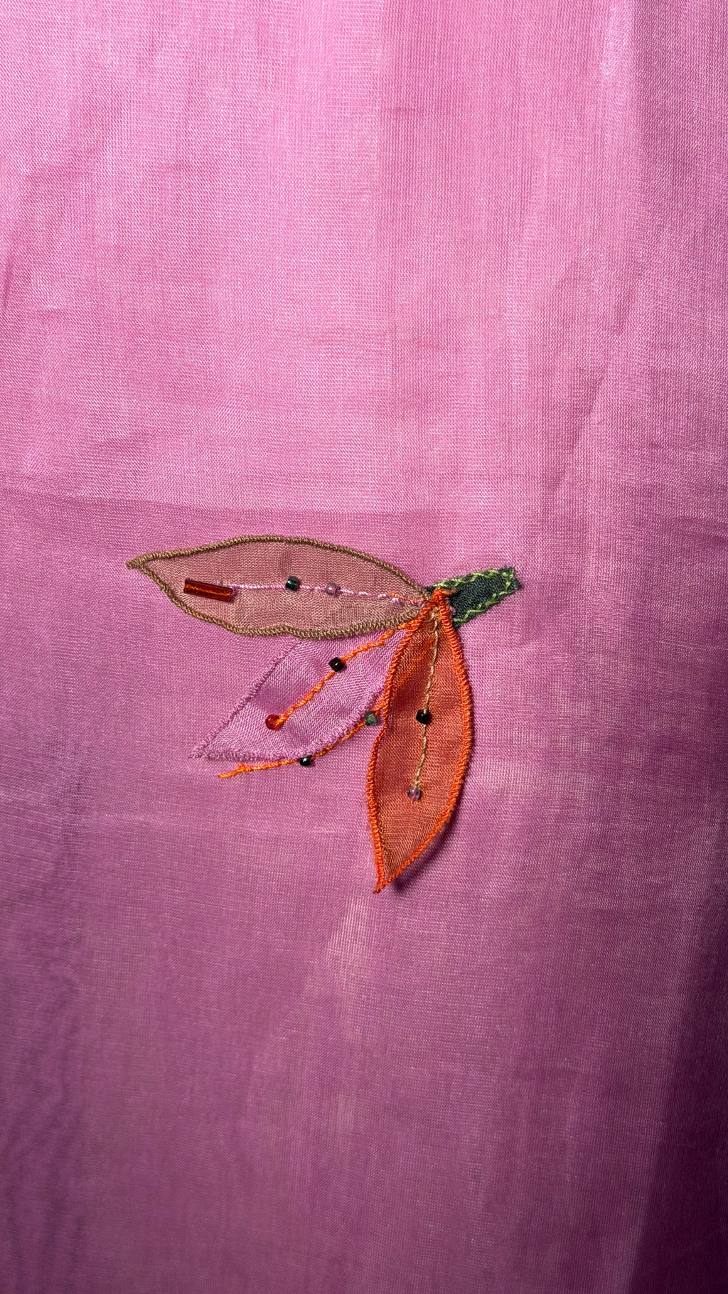 Prada FW 1999 Leaf Pink Silk Organza Beaded Leaf Appliqué Dress with Belt