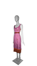 Prada FW 1999 Leaf Pink Silk Organza Beaded Leaf Appliqué Dress with Belt