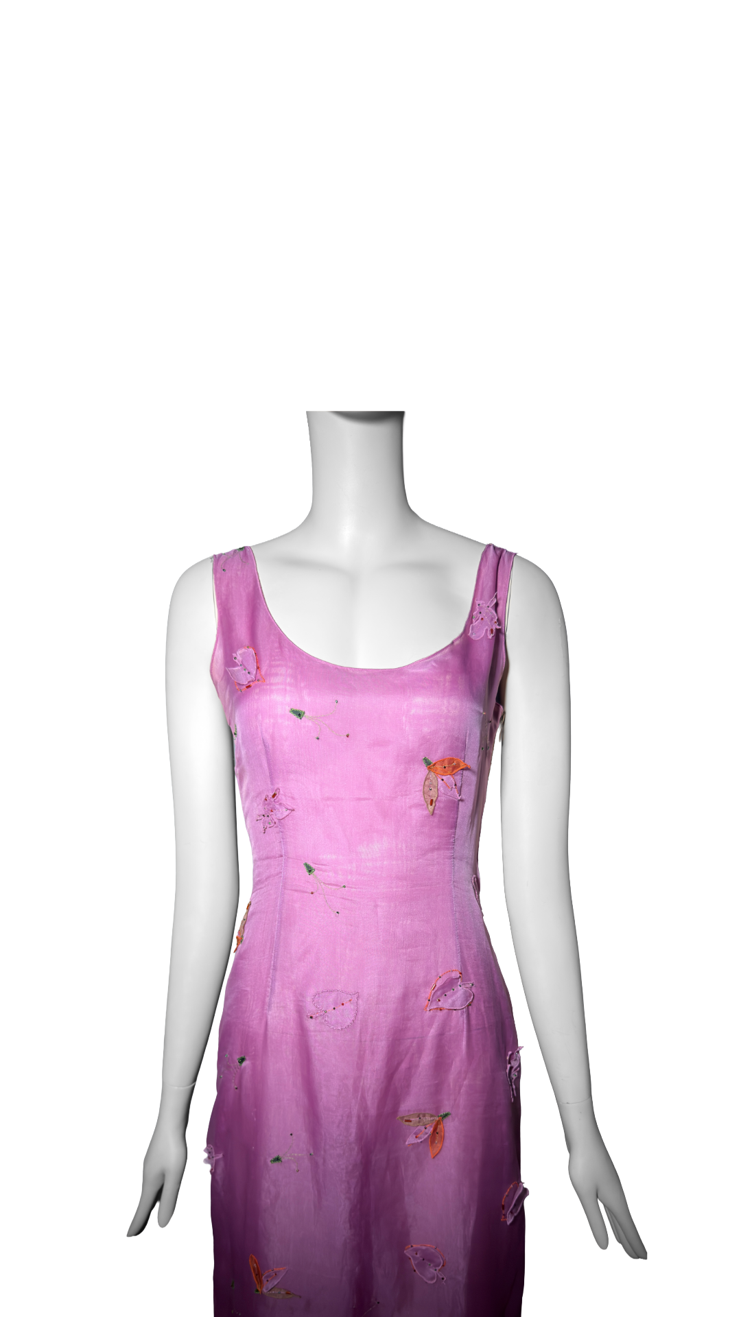 Prada FW 1999 Leaf Pink Silk Organza Beaded Leaf Appliqué Dress with Belt